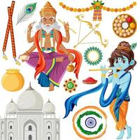 uppsättning indisk kultur objekt och symboler vektor