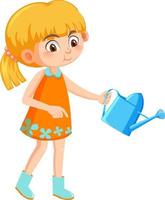 en flicka i orange klänning som håller en vattenkruka vektor