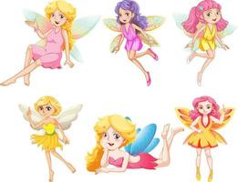uppsättning av olika vackra fairy flicka seriefigur vektor
