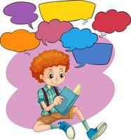 pratbubblor med pojke läser bok vektor