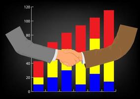 Zeichnen von Grafiken Hand des Geschäftsmannes beim Händeschütteln für erfolgreiche Verhandlungen für Geschäfte mit Diagrammhintergrund vektor