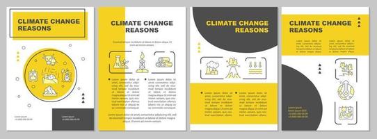 Gründe für den Klimawandel Gelbe Broschürenvorlage. menschlicher Einfluss. Broschürendruckdesign mit linearen Symbolen. Vektorlayouts für Präsentationen, Jahresberichte, Anzeigen. arial-schwarz, unzählige Pro-Regular-Schriftarten verwendet vektor