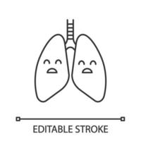Lineares Symbol für traurige menschliche Lunge. Atemwegserkrankungen, Probleme. dünne Liniendarstellung. ungesundes Lungensystem. Kontursymbol. Vektor isoliert Umrisszeichnung. editierbarer Strich