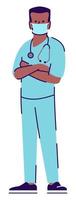 professionalität in der medizin halbflache rgb-farbvektorillustration. posierende Figur. vorbeugende Maßnahmen für Covid. männliche krankenschwester mit gesichtsmaske isolierte zeichentrickfigur auf weißem hintergrund