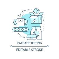paket testa turkos konceptikon. material bearbetning och utvärdering av abstrakt idé tunn linje illustration. isolerade konturritning. redigerbar linje. arial, otaliga pro-bold typsnitt som används vektor