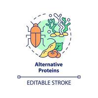 Symbol für das Konzept alternativer Proteine. Nahrungsmittelindustrie. landwirtschaftliche trends abstrakte idee dünne linie illustration. isolierte Umrisszeichnung. editierbarer Strich. Arial, unzählige pro-fette Schriftarten verwendet vektor