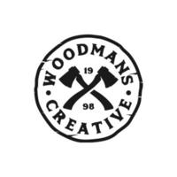Lumberjack Woodmans Logo Vintage Vektor Illustration Vorlage Icon Design. Zimmerei-Logo-Konzept für professionelle Tischler