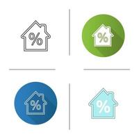 bolåneränte ikon. hus med procent inne. platt design, linjär och färgstilar. isolerade vektorillustrationer vektor