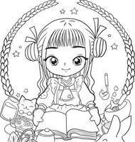 tecknad målarbok söt kawaii manga linjekonst doodle vektor