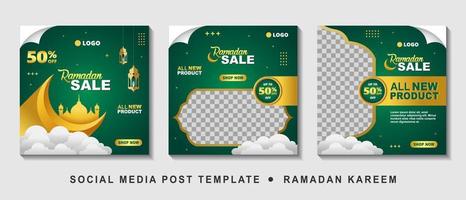 ramadan-verkaufsquadrat-banner-promotion-vorlage festlegen. geeignet für Web-Promotion und Social-Media-Vorlagenpost für Ramadan-Kareem-Grußkarte, Veranstaltung usw. Vektorillustration. vektor