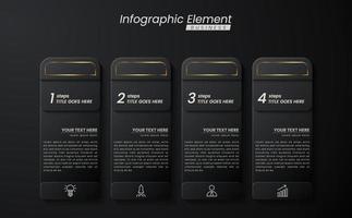 mörkt guld elegant infographic 3d vektor mall med steg för framgång. presentation med linjeelement ikoner. affärsidédesign kan användas för webb-, broschyr-, diagram-, diagram- eller bannerlayout