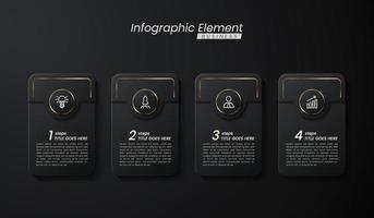 Dunkelgold elegante Infografik 3D-Vektorvorlage mit Schritten zum Erfolg. Präsentation mit Symbolen für Linienelemente. geschäftskonzeptdesign kann für web-, broschüren-, diagramm-, diagramm- oder bannerlayout verwendet werden vektor