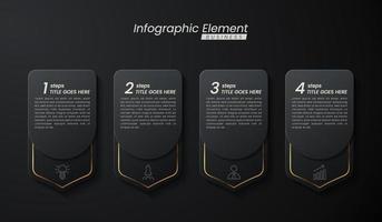 Dunkelgold elegante Infografik 3D-Vektorvorlage mit Schritten zum Erfolg. Präsentation mit Symbolen für Linienelemente. geschäftskonzeptdesign kann für web-, broschüren-, diagramm-, diagramm- oder bannerlayout verwendet werden vektor