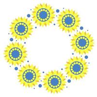 Runder Rahmen mit blühenden Sonnenblumen. Servietten-Postkarte in gelb-blauen Farben, Farbe der ukrainischen Flagge. Vektor-Illustration. ukrainisches muster für dekor, design, druck und servietten vektor