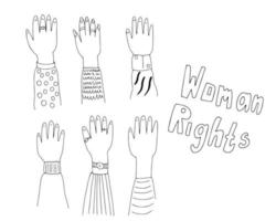 Die Hände des Protests werden erhoben. Frauenhände, Meinungsäußerung vektor
