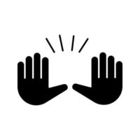 Glyphen-Symbol für die Geste der Hände heben. Silhouettensymbol. stoppen, gestikulierend aufgeben. winkendes Emoji mit zwei Palmen. negativer Raum. vektor isolierte illustration
