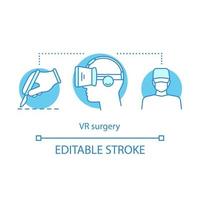 Symbol für das Konzept der vr-Chirurgie. medizinische Ausbildung zum Chirurgen. Digitaltechnik und Virtual Reality für die Medizin. VR-Idee dünne Liniensymbole. innovative Medizin. Vektor isoliert Umrisszeichnung. editierbarer Strich