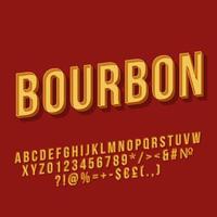 Bourbon Vintage 3D-Vektor-Schriftzug. retro fette schrift. Pop-Art-stilisierter Text. buchstaben, zahlen, symbole im alten schulstil. 90er, 80er Poster, Banner-Typografie-Design. dunkelroter Hintergrund vektor