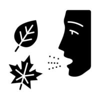 Herbstallergie-Glyphe-Symbol. saisonale Allergie. allergische Reaktion auf Ambrosia, Schimmel und Hausstaubmilben. Atemwegserkrankungen im Herbst. Silhouettensymbol. negativer Raum. vektor isolierte illustration