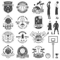 Satz Basketball-College-Club-Abzeichen. Vektor. konzept für hemd, druck, stempel oder t-stück. Vintage-Typografie-Design mit Krokodil- und Basketballball-Silhouette. vektor