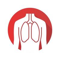 gesunde Lunge flaches Design lange Schatten-Glyphe-Symbol. menschliches organ bei guter gesundheit. funktionierendes Lungensystem. Körperteil in guter Form. Gesunde Gesundheit der Atemwege. Vektor-Silhouette-Illustration vektor