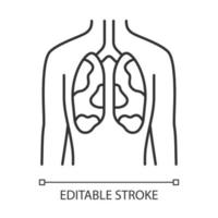 Lineares Symbol für kranke Lungen. wundes menschliches Organ. Tuberkulose, Krebs. ungesundes Lungensystem. Gesundheit der Atemwege. dünne Liniendarstellung. Kontursymbol. Vektor isoliert Umrisszeichnung. editierbarer Strich