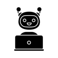 Chatbot-Glyphen-Symbol. Silhouettensymbol. Chat-Bot. künstliche Gesprächseinheit. virtueller Assistent. digitaler Support-Service. künstliche Intelligenz. negativer Raum. vektor isolierte illustration