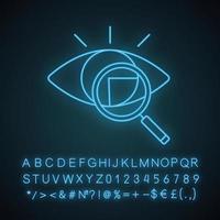 Symbol für Retina-Scan-Neonlicht. Iris Erkennung. leuchtendes zeichen mit alphabet, zahlen. Auge scannen. Biometrische Identifikation. optische Erkennung. Sehdiagnostik. vektor isolierte illustration