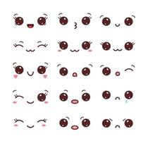 Sammlung von kawaii Gesichtern isoliert auf weißem Hintergrund. Satz kawaii Augen und Münder mit unterschiedlichen Emotionen. Vektor-Illustration vektor