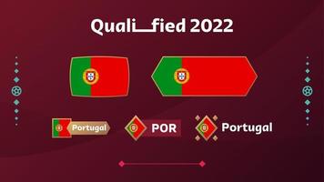 uppsättning av Portugals flagga och text på 2022 fotbollsturnering bakgrund. vektor illustration fotboll mönster för banner, kort, webbplats. Portugals nationella flagga