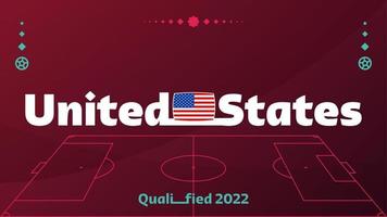 usa-flagge und text auf dem hintergrund des fußballturniers 2022. Vektor-Illustration Fußballmuster für Banner, Karten, Website. Nationalflagge der USA. vektor