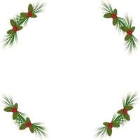 weihnachtsrahmen aus tannen- und tannenzweigen, langen nadelnadeln und kegeln mit roten beeren. festliche dekoration für das neue jahr und die winterferien