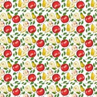 seamless mönster med gula päron och rött äpple. tryck från hela friska frukter. bakgrund från söt mat för diet. platt vektor illustration