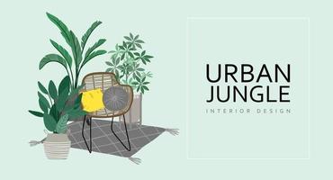 Urban Jungle Webseiten-Cover, gemütliche Raumkomposition vektor