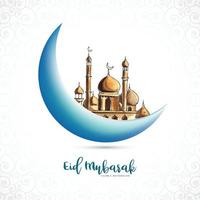 eid mubarak islamischer mond und moscheengrußkartenhintergrund vektor