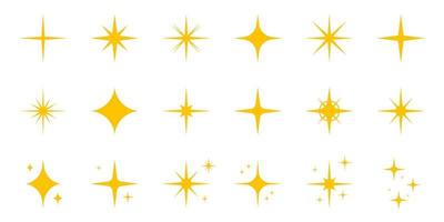 Sparkle Stars Silhouette Icon-Set. Goldfunkelndes Blitzpiktogramm. magisches Leuchten helles Symbol. glänzendes glitzereffektsymbol. glitzerndes Feuerwerk. isolierte vektorillustration.