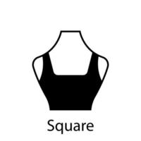 Quadrat des modischen Ausschnitttyps für Damenbluse, Kleidersilhouette-Symbol. schwarzes T-Shirt, bauchfreies Top auf Schnuller. trendiger quadratischer Ausschnitt für Damen. isolierte Vektorillustration. vektor