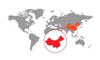Kina karta fokus. isolerad världskarta. isolerad på vit bakgrund. vektor illustration.