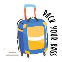 ladda ner premium platt doodle-klistermärke av bagage vektor