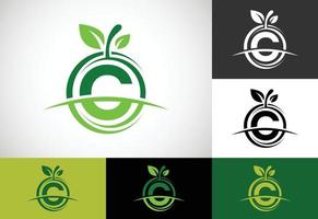 anfängliches c-monogrammalphabet mit dem abstrakten apfellogo. Logo-Design-Vektor für gesunde Lebensmittel vektor