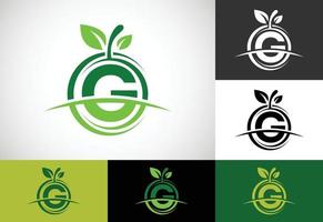 anfängliches g-monogrammalphabet mit dem abstrakten apfellogo. Logo-Design-Vektor für gesunde Lebensmittel vektor