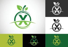 Anfangsbuchstabe x-Monogramm mit dem abstrakten Apfellogo. Logo-Design-Vektor für gesunde Lebensmittel