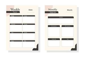 minimalistischer finanzplaner monatlich, wöchentlich, budget. Organisatorseite, Tagebuch und Kontrollbuch. Seiten Vorlagen Sammlungssatz von Vektor.