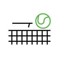 Tennisball-Symbol. Ball, der durch das Tennisnetz geht. Dieses Symbol ist das Symbolsymbol des Tennismatches. Icon-Set für Sportwettkämpfe. editierbarer Strich. Logo, Web und App. vektor