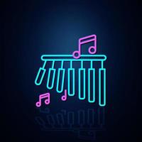 Symbol für Neon-Glockenspiel und Musiknoten eingeschaltet. Symbol für Neonlinie. Symbol für Unterhaltung und Karaoke-Musik. Neon-Symbol. vektor