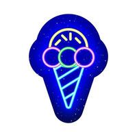 Neonfarbene Eiscreme-Symbollinie. Mitternachtsblau. eisbällchen design im kegel mit neon. realistische neonikone. Es gibt einen Maskenbereich auf weißem Hintergrund. vektor