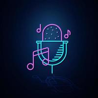 Neonmikrofon und Musiknotensymbol sehen klar aus. Symbol für Neonlinie. Unterhaltungs- und Karaoke-Musikikone. Neon-Symbol. vektor