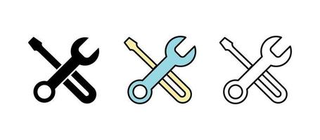 Schraubendreher-Icon-Set. Reparaturbezogen enthält Symbole wie Schraubendreher, Ingenieur, technischer Support und mehr. editierbarer Strich. Reihe von farbigen und linearen Silhouettensymbolen. vektor
