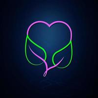 Neon-Gesundheits- und Herzsymbol sieht klar aus. Symbol für Neonlinie. Gesundheitswesen oder veganes Symbol. Neon-Symbol.