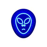 neonblaue Alien-Kopfsymbollinie. Mitternachtsblau. großäugiger Alien unbekanntes Alien-Design mit Neon. realistische neonikone. Es gibt einen Maskenbereich auf weißem Hintergrund. vektor